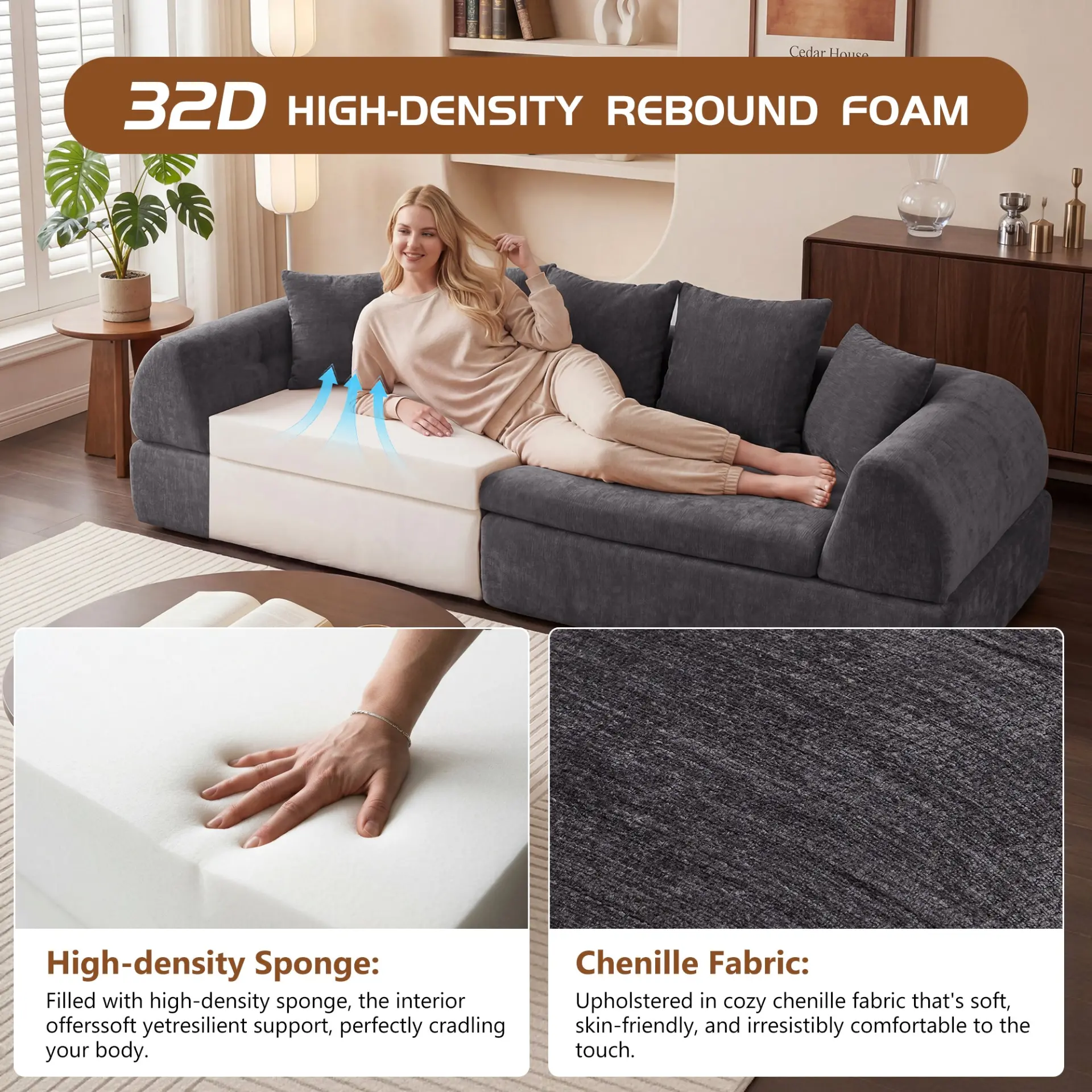 104" Boneless Modular Cloud Sectional Sofa with Deep Seating and Ottoman - Image 39