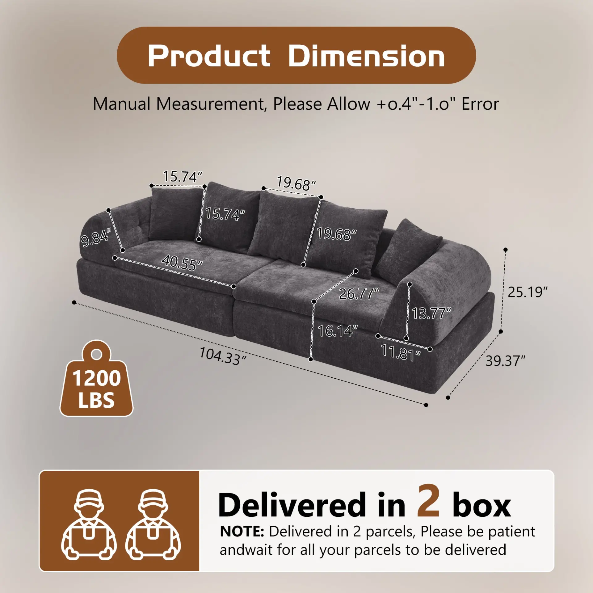 104" Boneless Modular Cloud Sectional Sofa with Deep Seating and Ottoman - Image 40