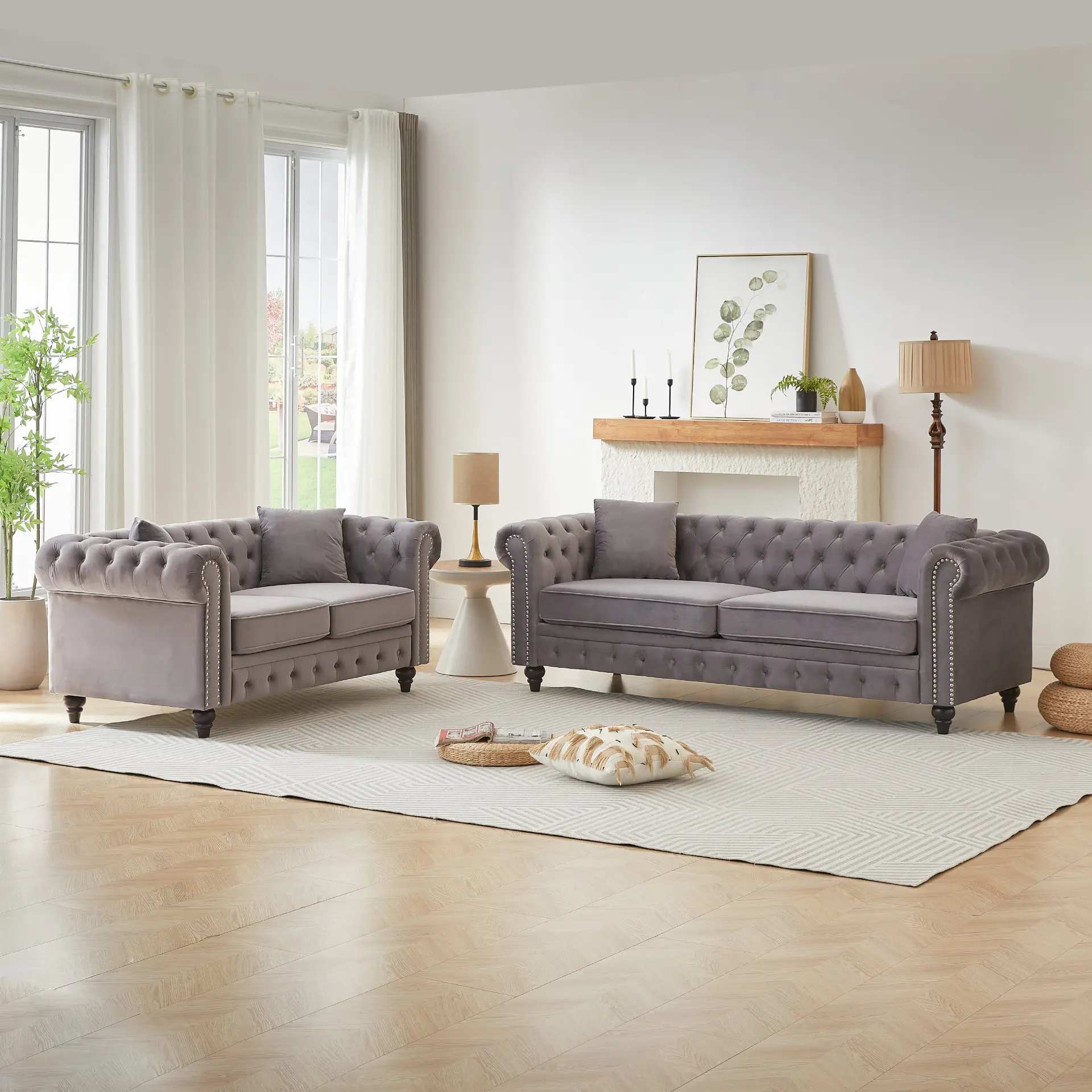 Five-Seat Chesterfield Sofa Set with Three-Seat and Two-Seat Sofas and Four Cushions - Image 3