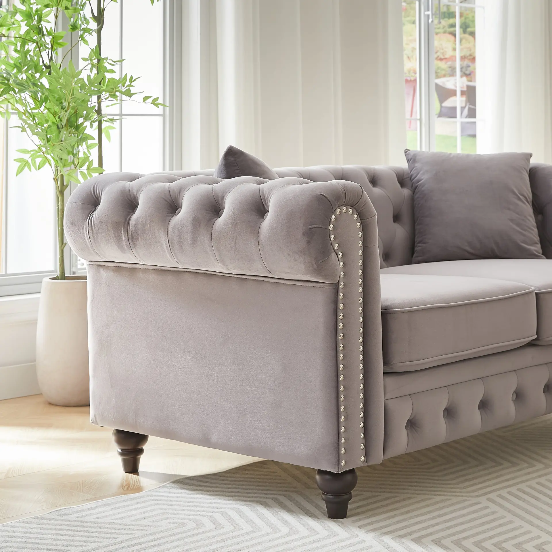 Five-Seat Chesterfield Sofa Set with Three-Seat and Two-Seat Sofas and Four Cushions - Image 5