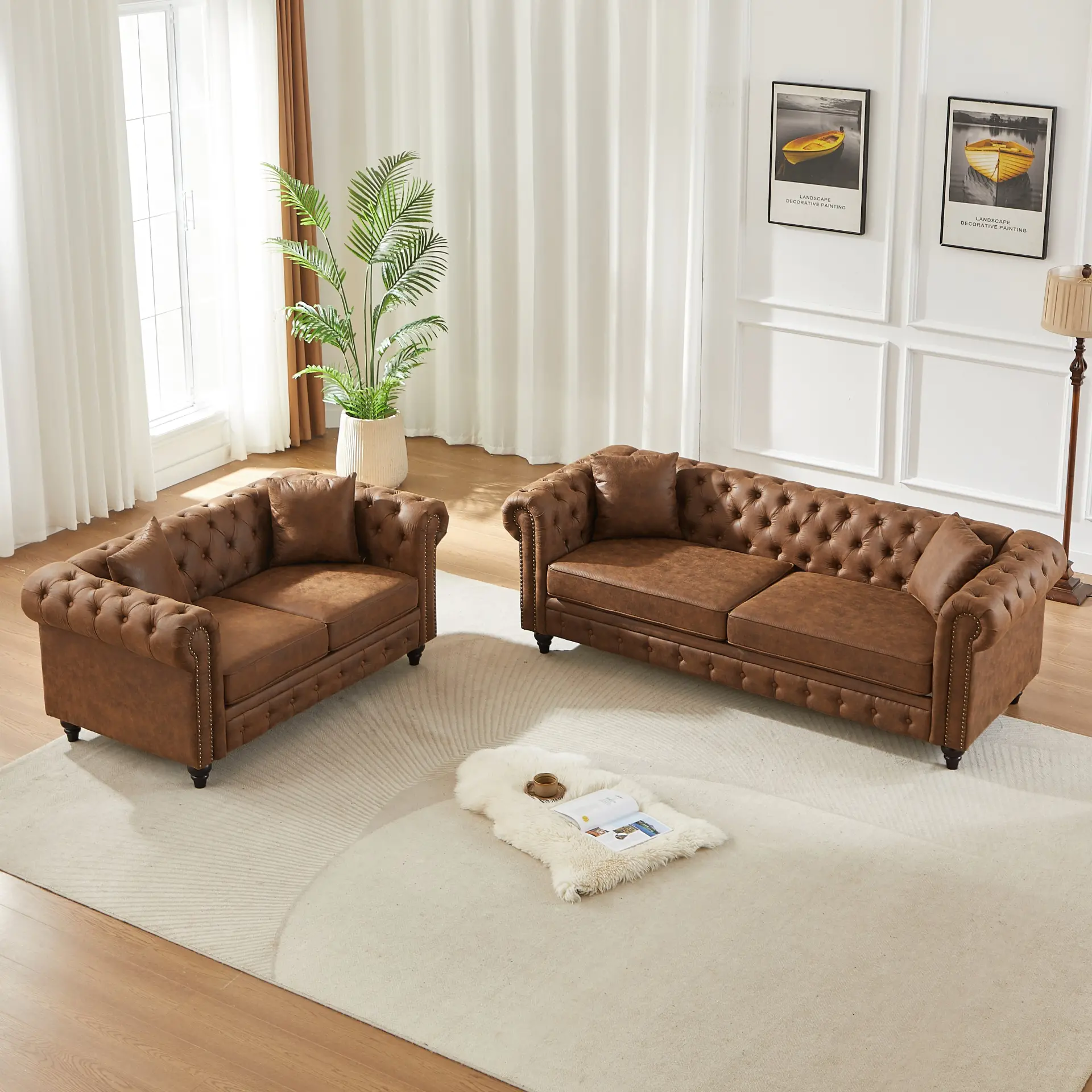 Five-Seat Chesterfield Sofa Set with Three-Seat and Two-Seat Sofas and Four Cushions - Image 11