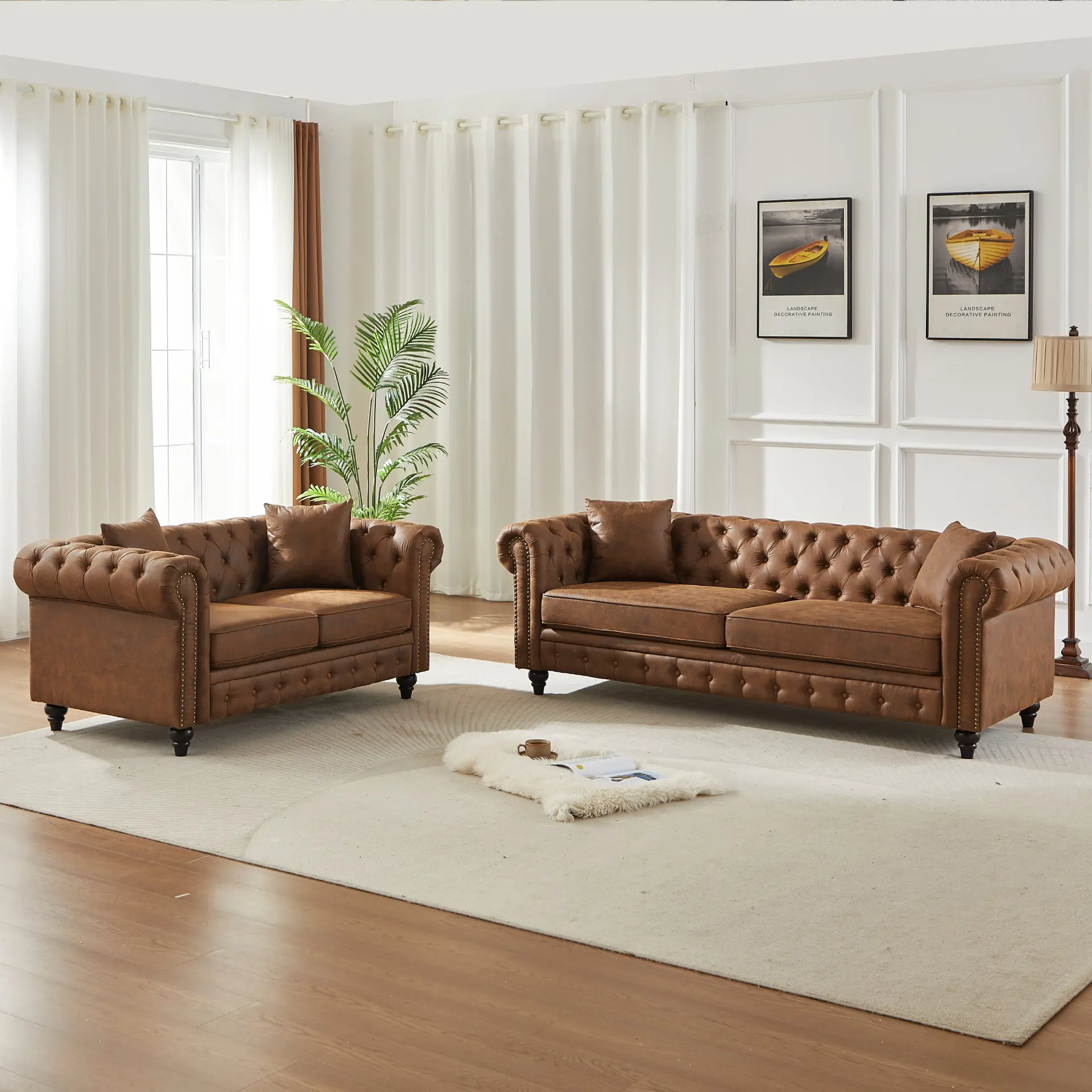 Five-Seat Chesterfield Sofa Set with Three-Seat and Two-Seat Sofas and Four Cushions - Image 12