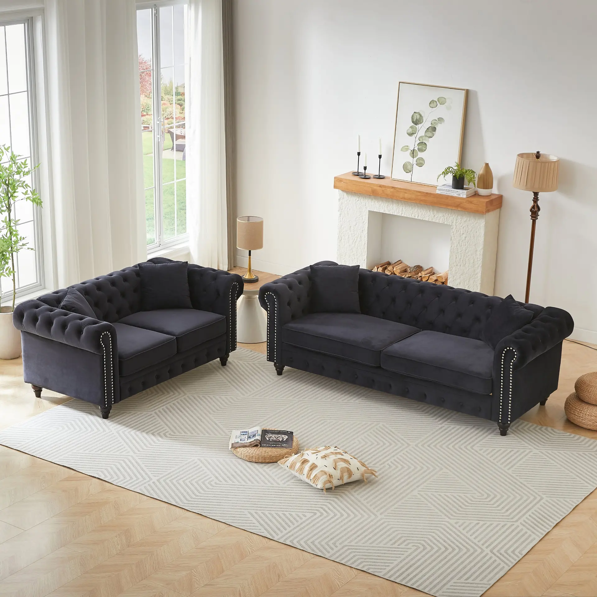Five-Seat Chesterfield Sofa Set with Three-Seat and Two-Seat Sofas and Four Cushions - Image 24