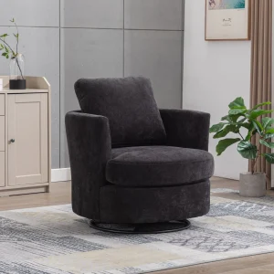 31.9" Chenille Swivel Barrel Chair with 360-Degree Base for Indoor Living Spaces