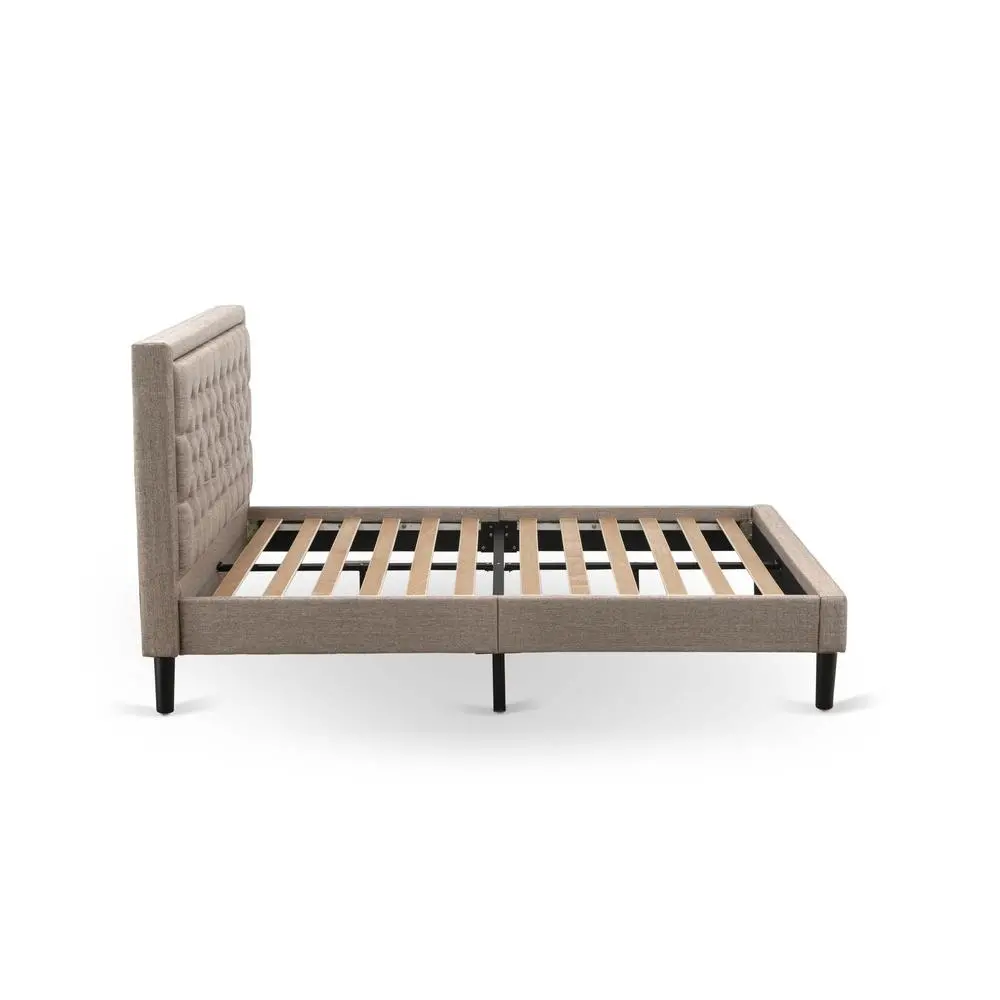 KD16Q-2VL0C 3 Piece Bed Set - Queen Bed Dark Khaki Headboard with 2 Modern Nightstand - Black Finish Legs - Image 6